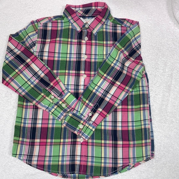 Gymboree pink green navy plaid button down medium 7/8 - Picture 1 of 7